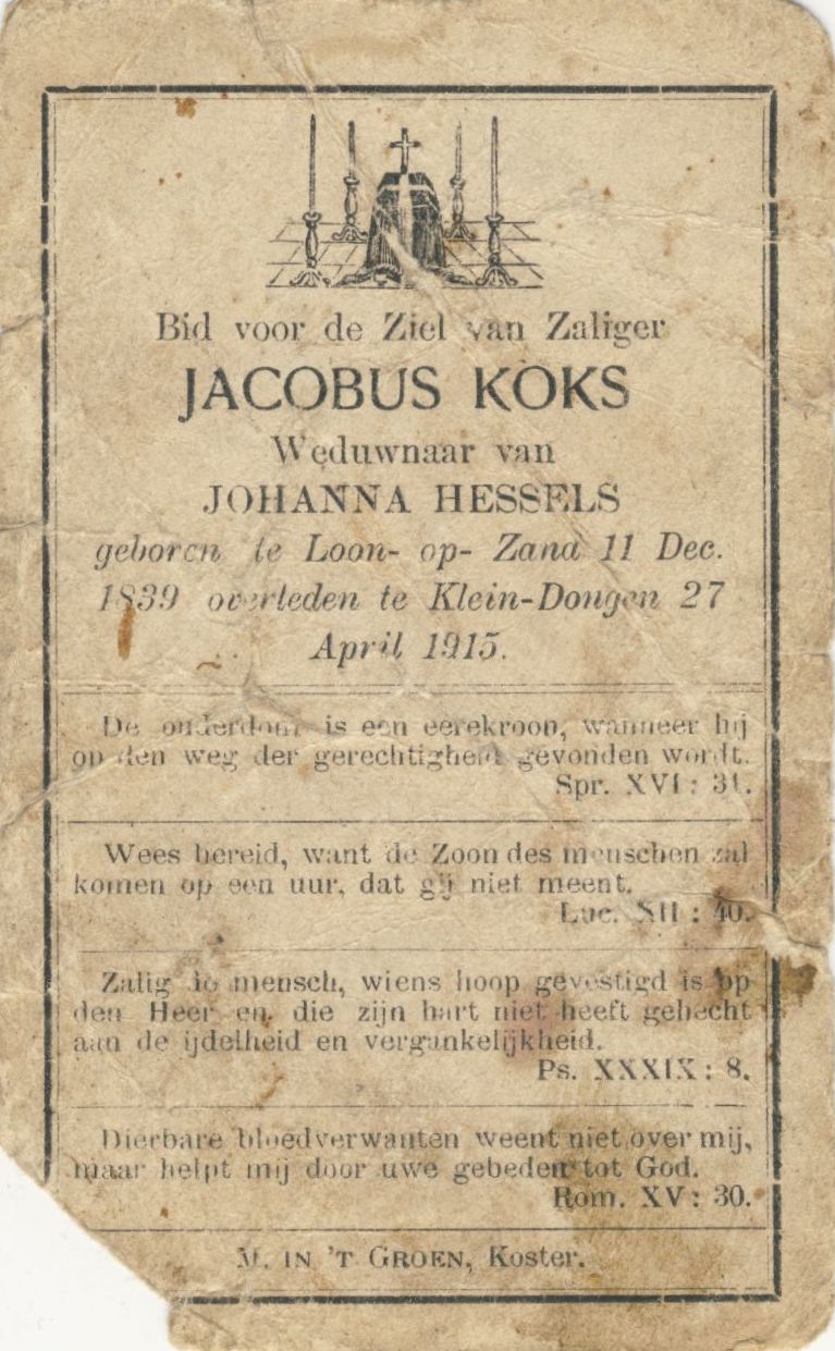 Bidprentje Jacobus Koks