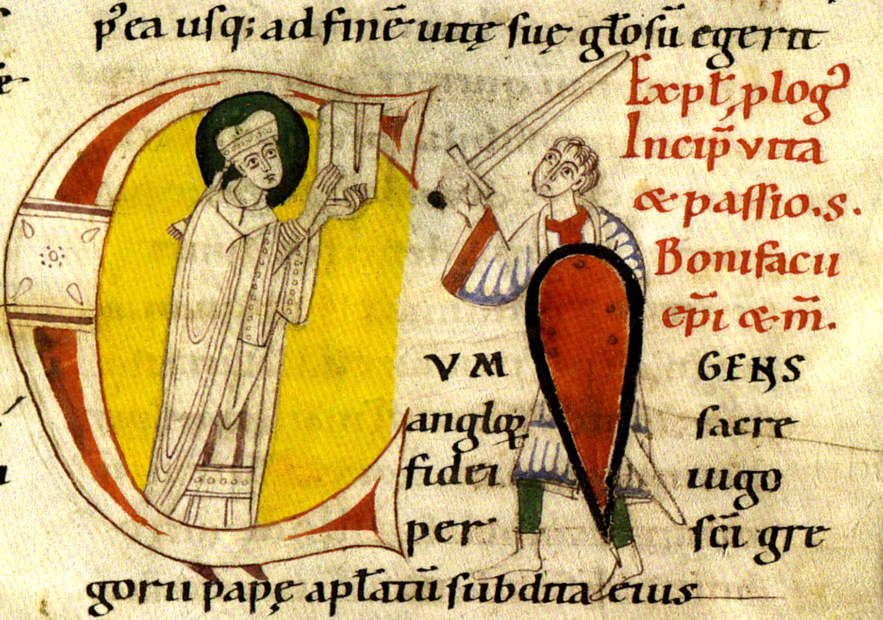 De moord op Bonifatius in een twaalfde-eeuws handschrift
